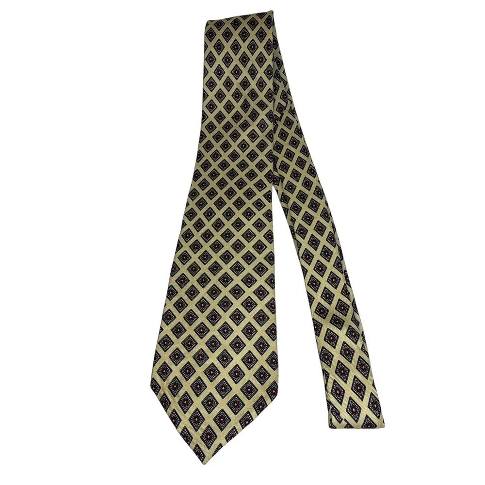 Christian Dior Silk Tie Mens OS Yellow Geometric Diamond Vintage Monsieur Italy